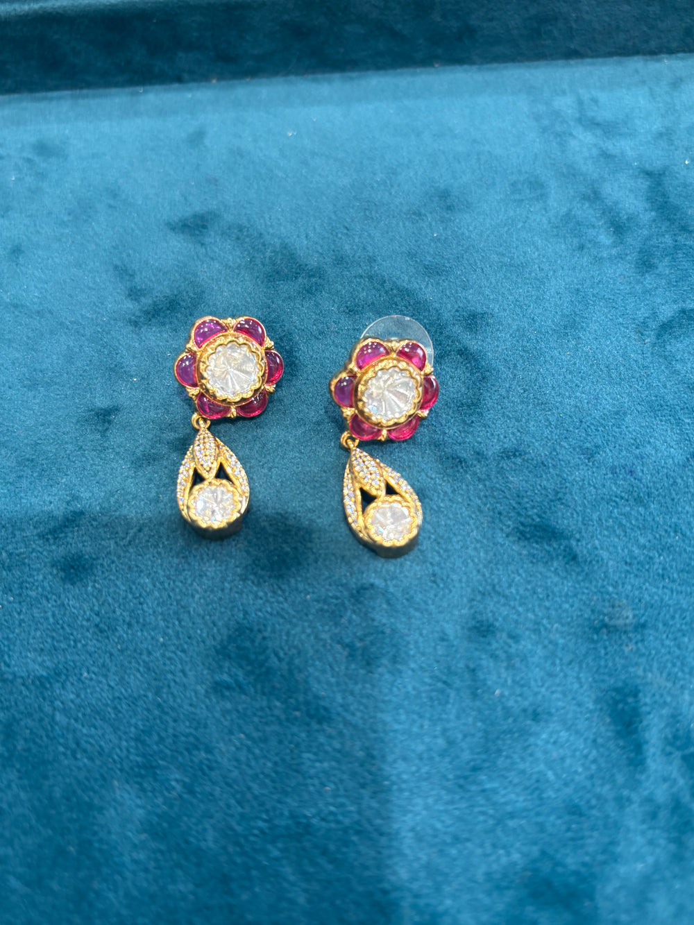 Kundan-Inspired Floral Drop Earrings real view 3