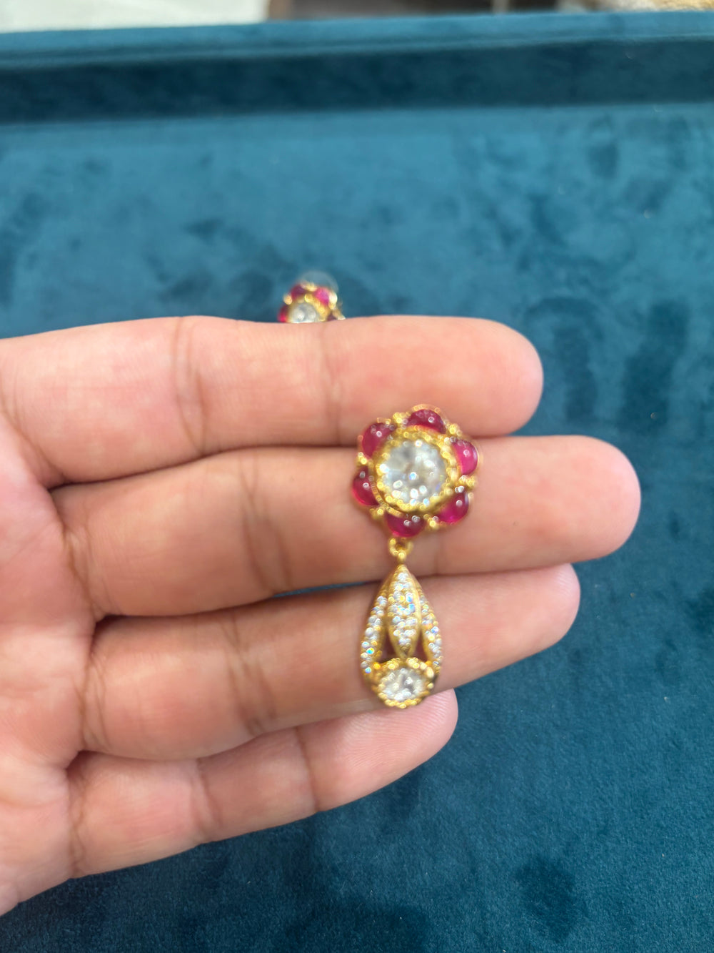 Kundan-Inspired Floral Drop Earrings real view 4