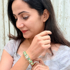 Green Emerald & Polki Statement Bracelet with Gold-Tone