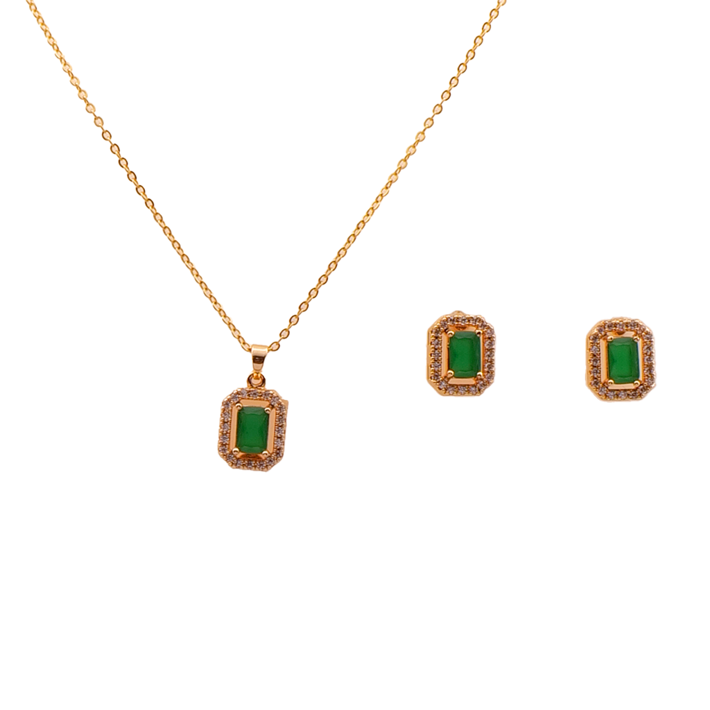 Emerald Elegance Golden Pendant Set