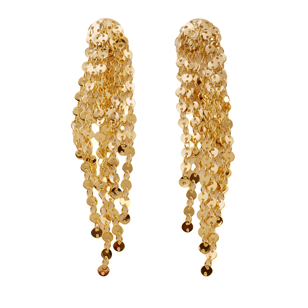 Golden Shimmering Disc Waterfall Earrings