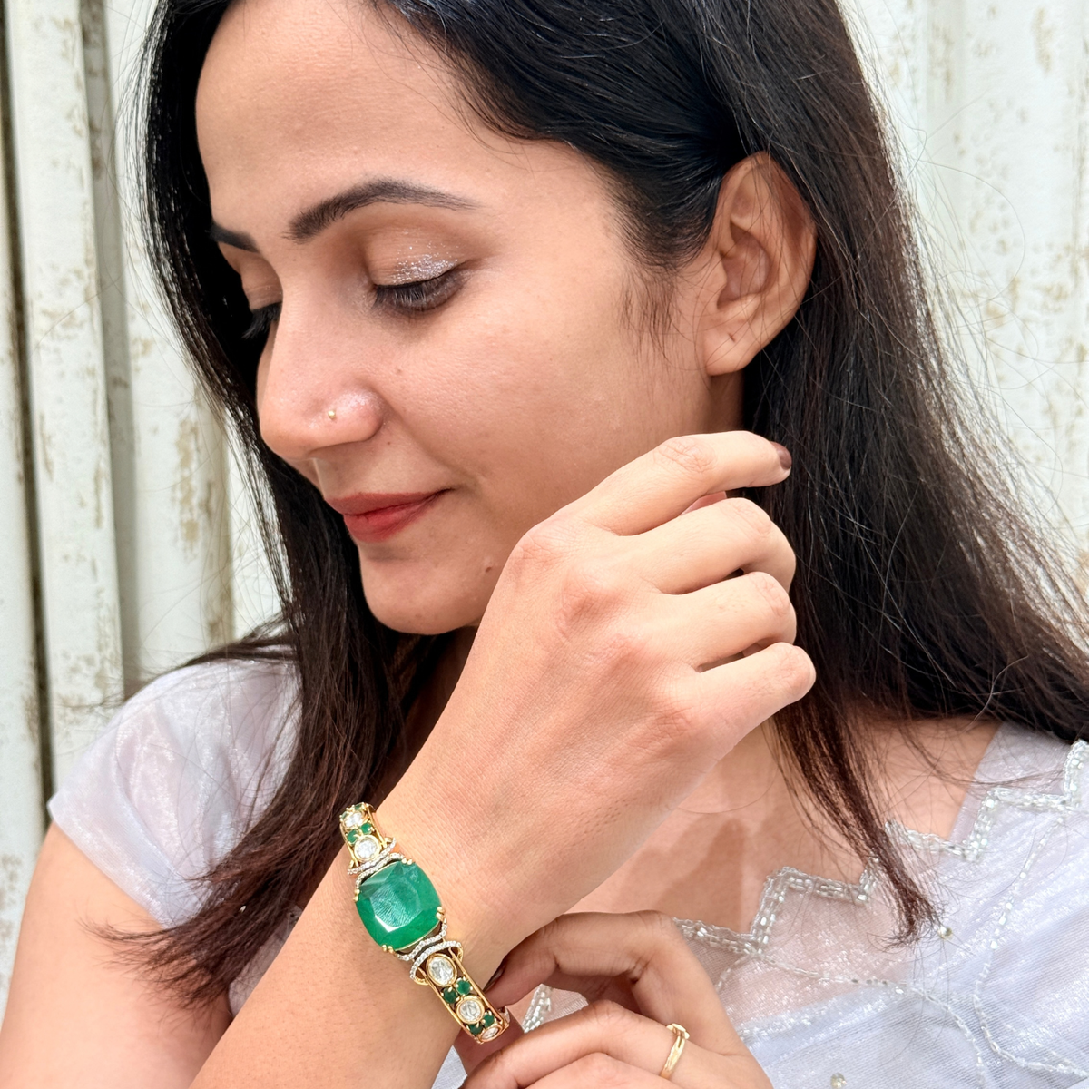 Emerald Green & White Stone Royal Statement Bracelet