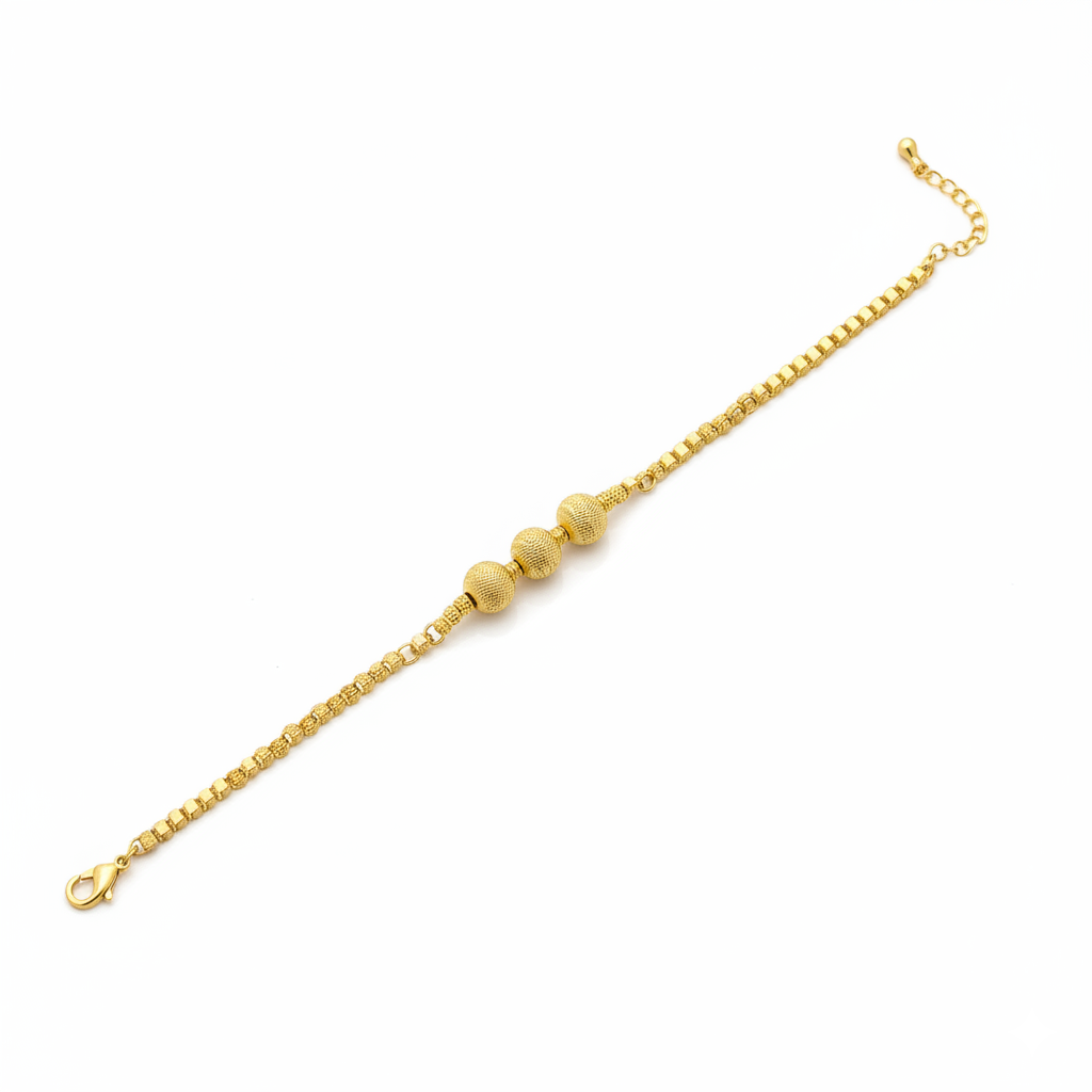 Elegant Textured Gold Bead Trio Bracelet