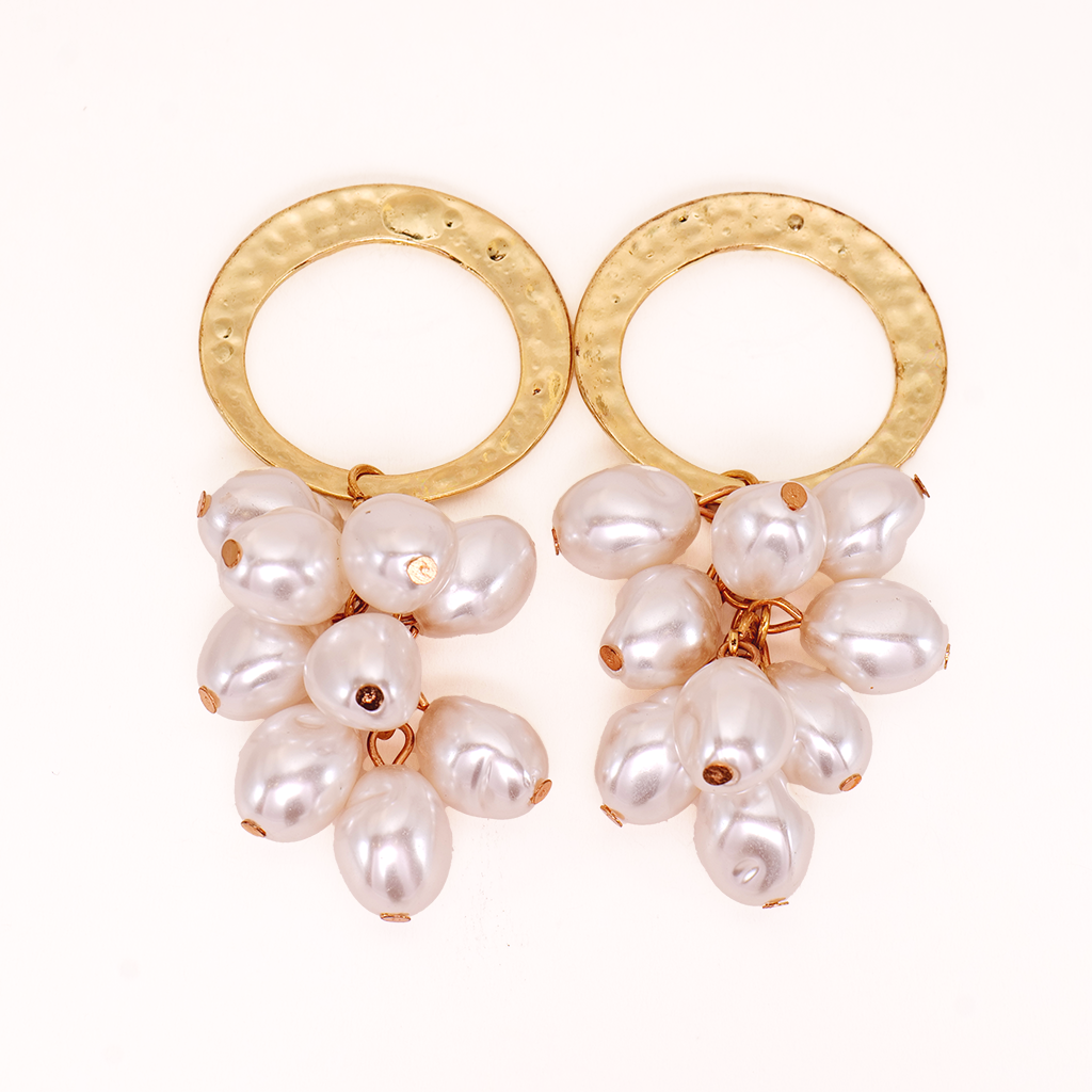 Lustrous Hammered Gold & Baroque Pearl Drop Earrings