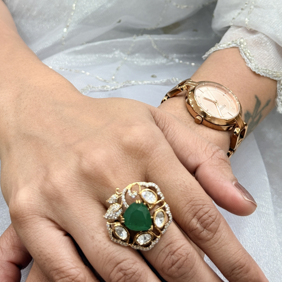 Mira Floral Stone Ethnic Ring