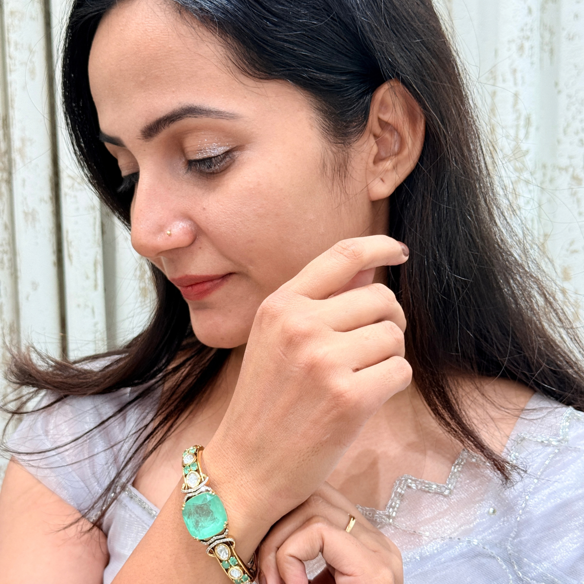 Emerald Green & White Stone Royal Statement Bracelet