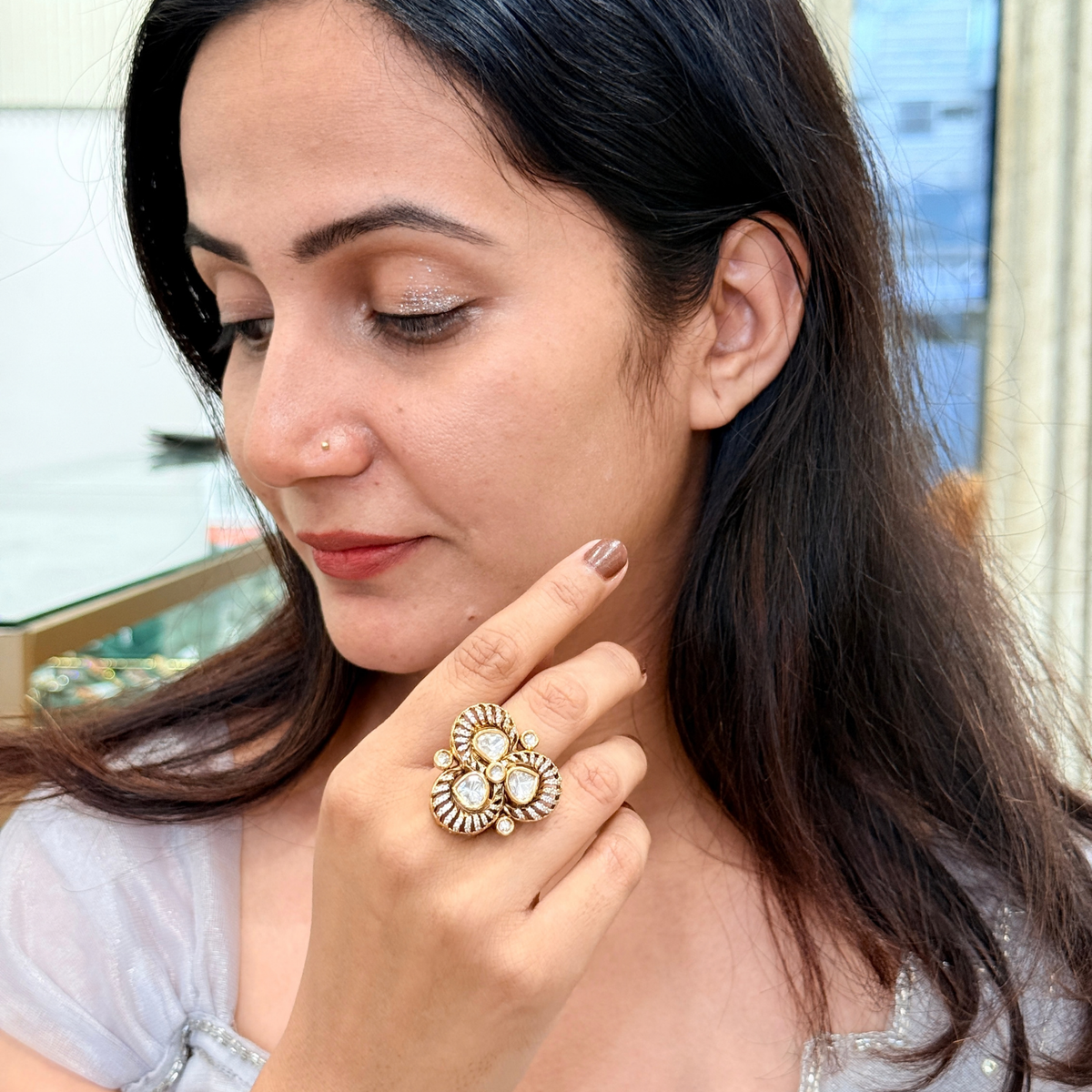 Mira Kundan-Inspired Floral Statement Ring