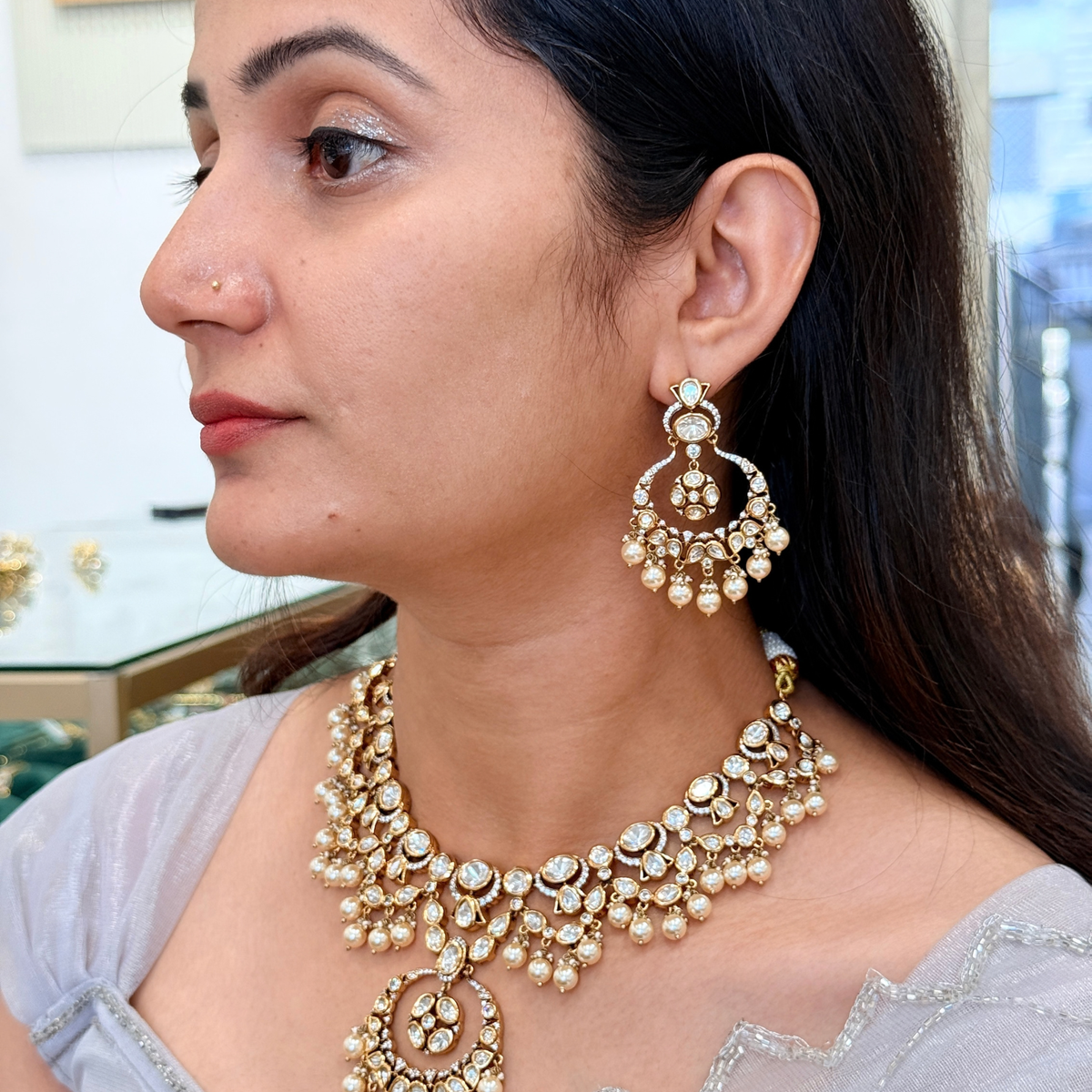 Pearl-Style Kundan-Inspired Bridal Necklace Set