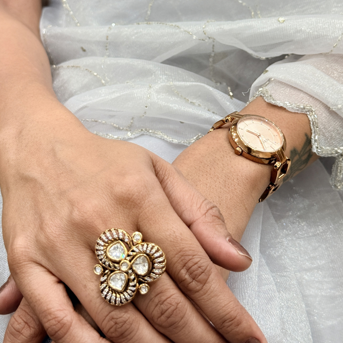Mira Kundan-Inspired Floral Statement Ring