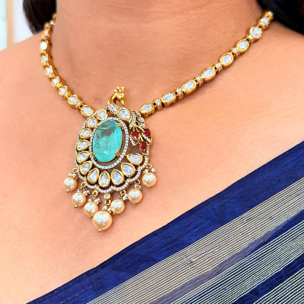 Peacock Kundan-Inspired Necklace Earring Set