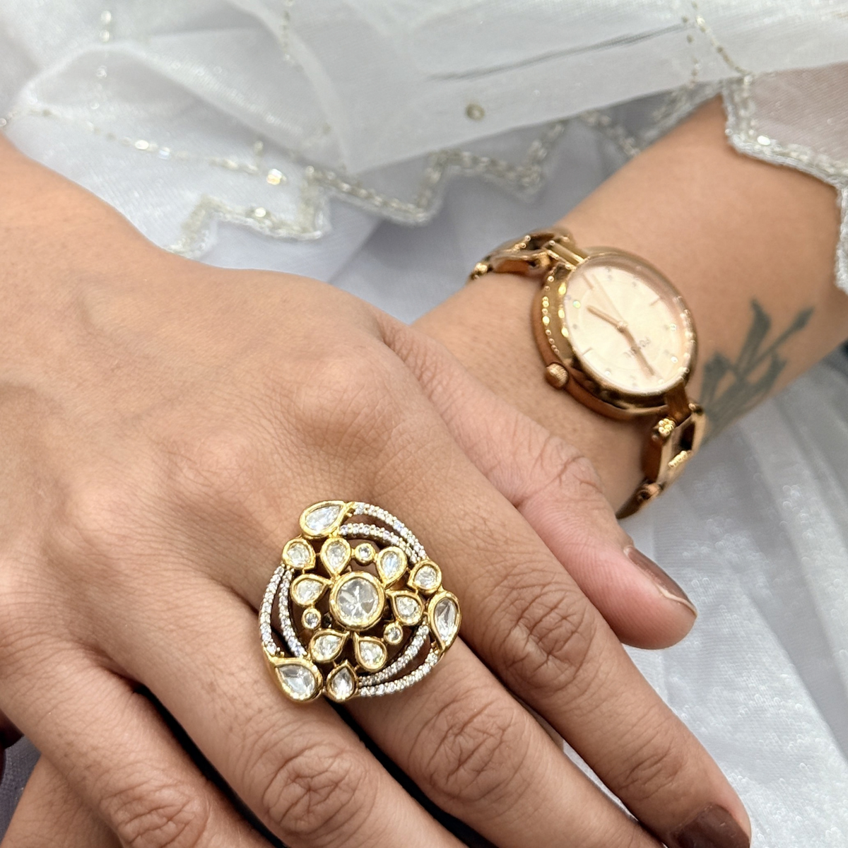Royal Kundan-Inspired Floral Adjustable Ring