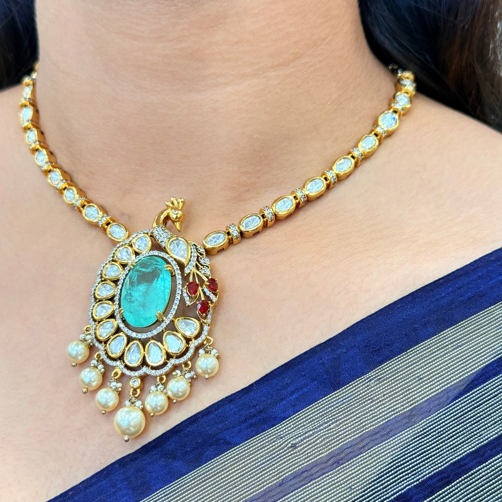 Peacock Kundan-Inspired Necklace Earring Set