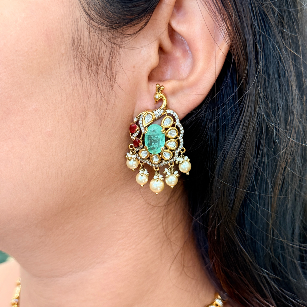 Peacock Kundan-Inspired Necklace Earring Set