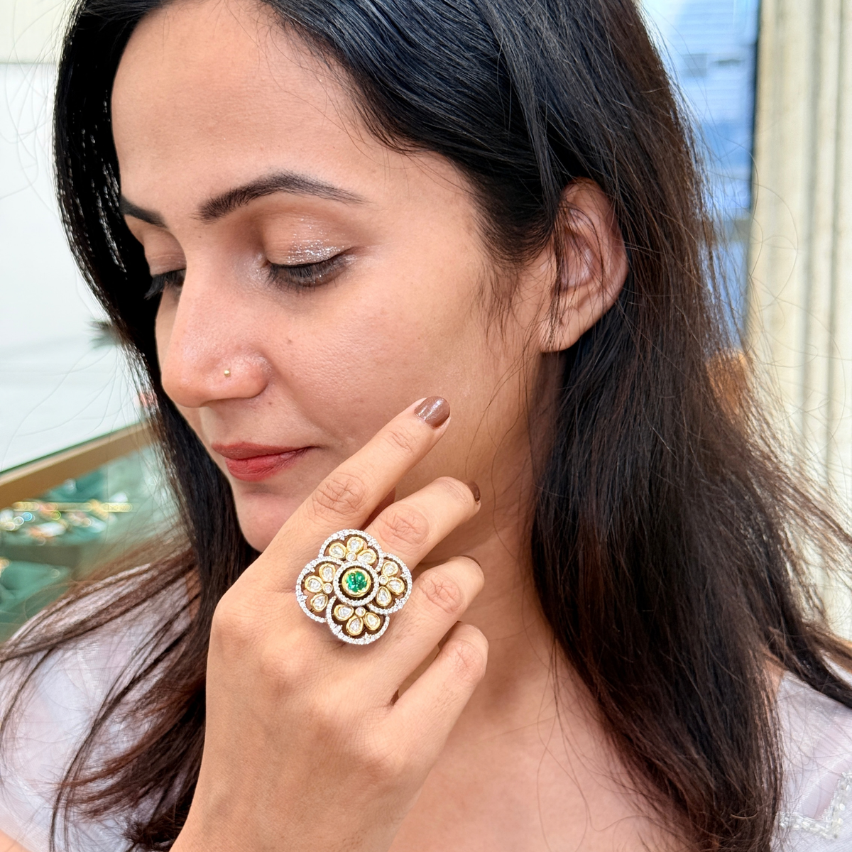 Ruby Floral Kundan-Inspired Statement Ring