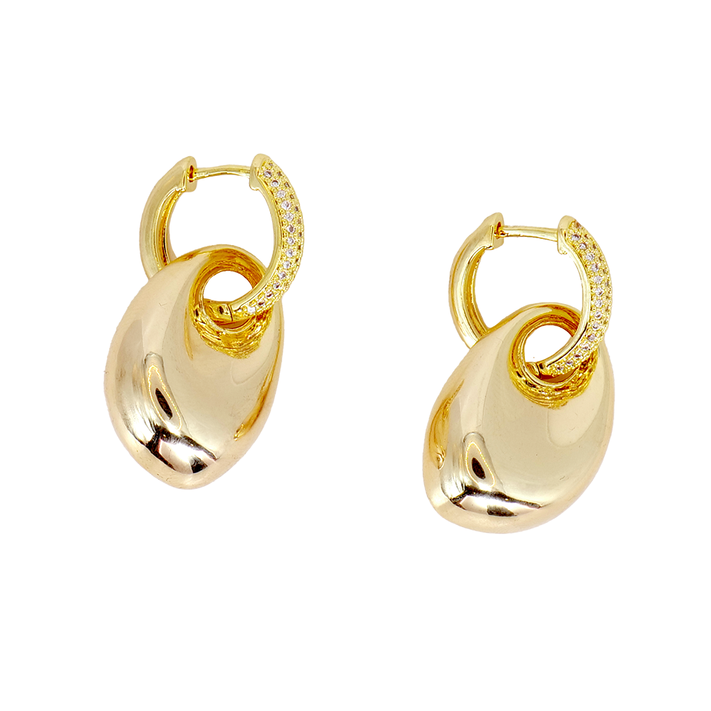 Radiant Gilded Pebble & Crystal Huggie Earrings