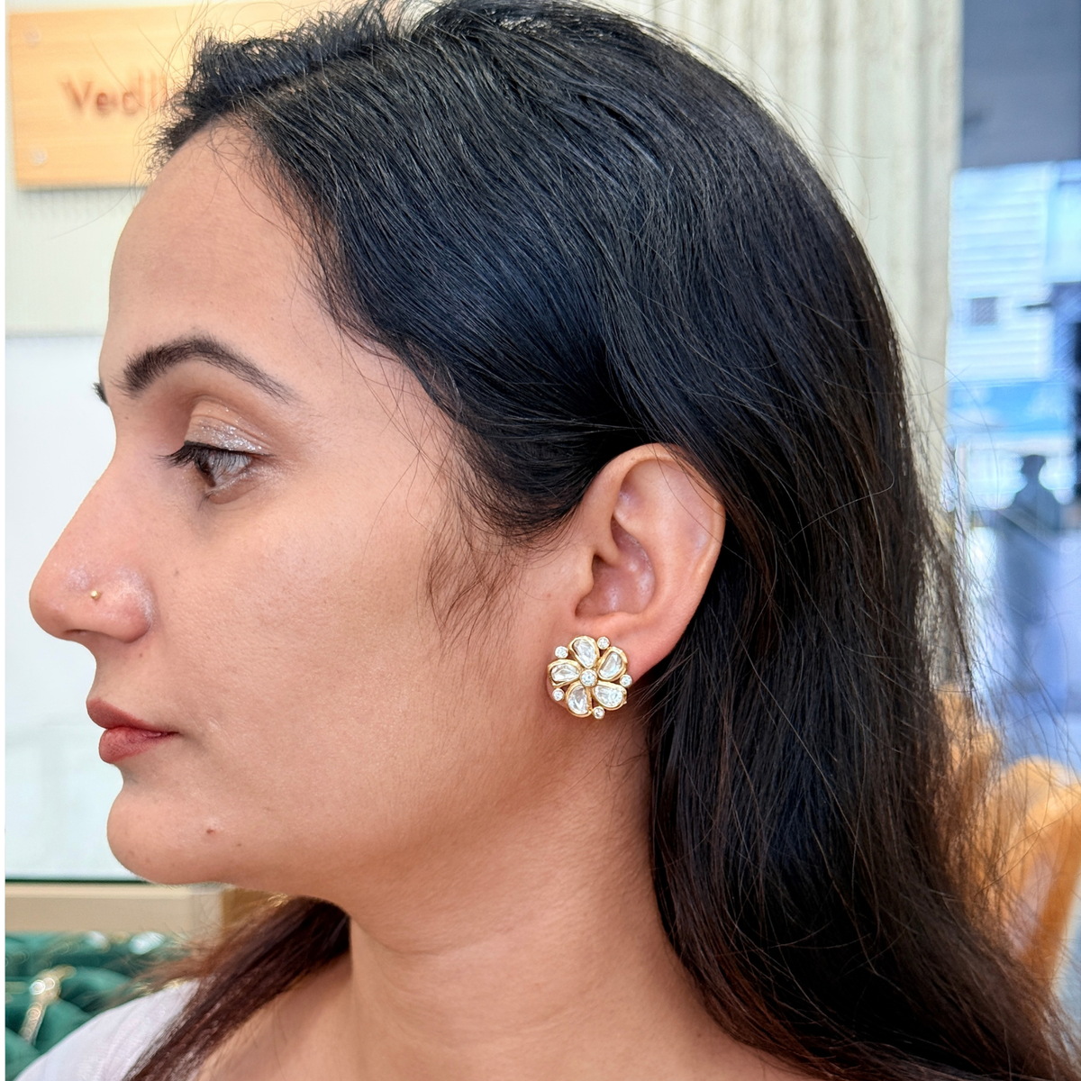 Zoya Kundan-Inspired Floral Stud Earrings