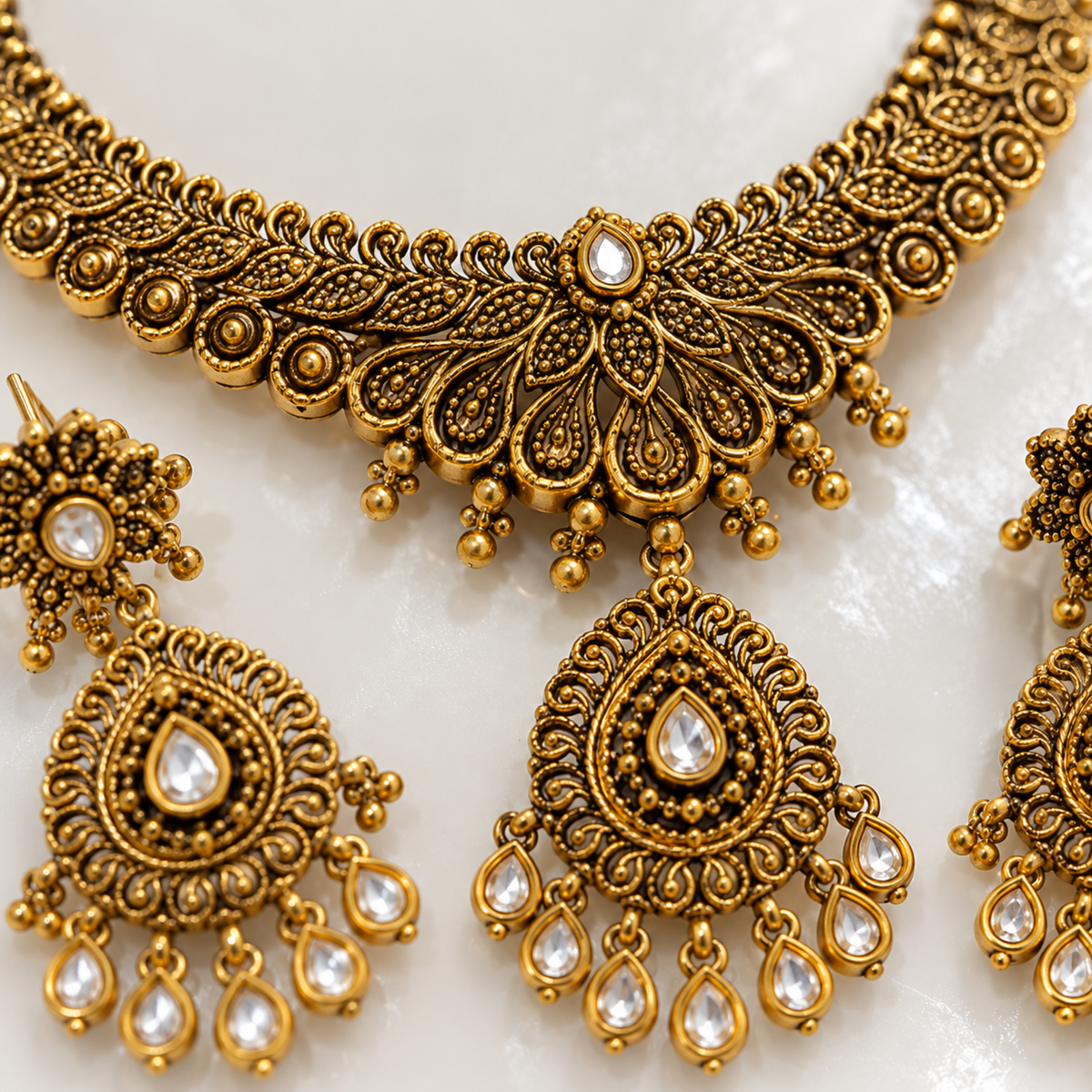 Antique Gold-Tone Floral Necklace Set