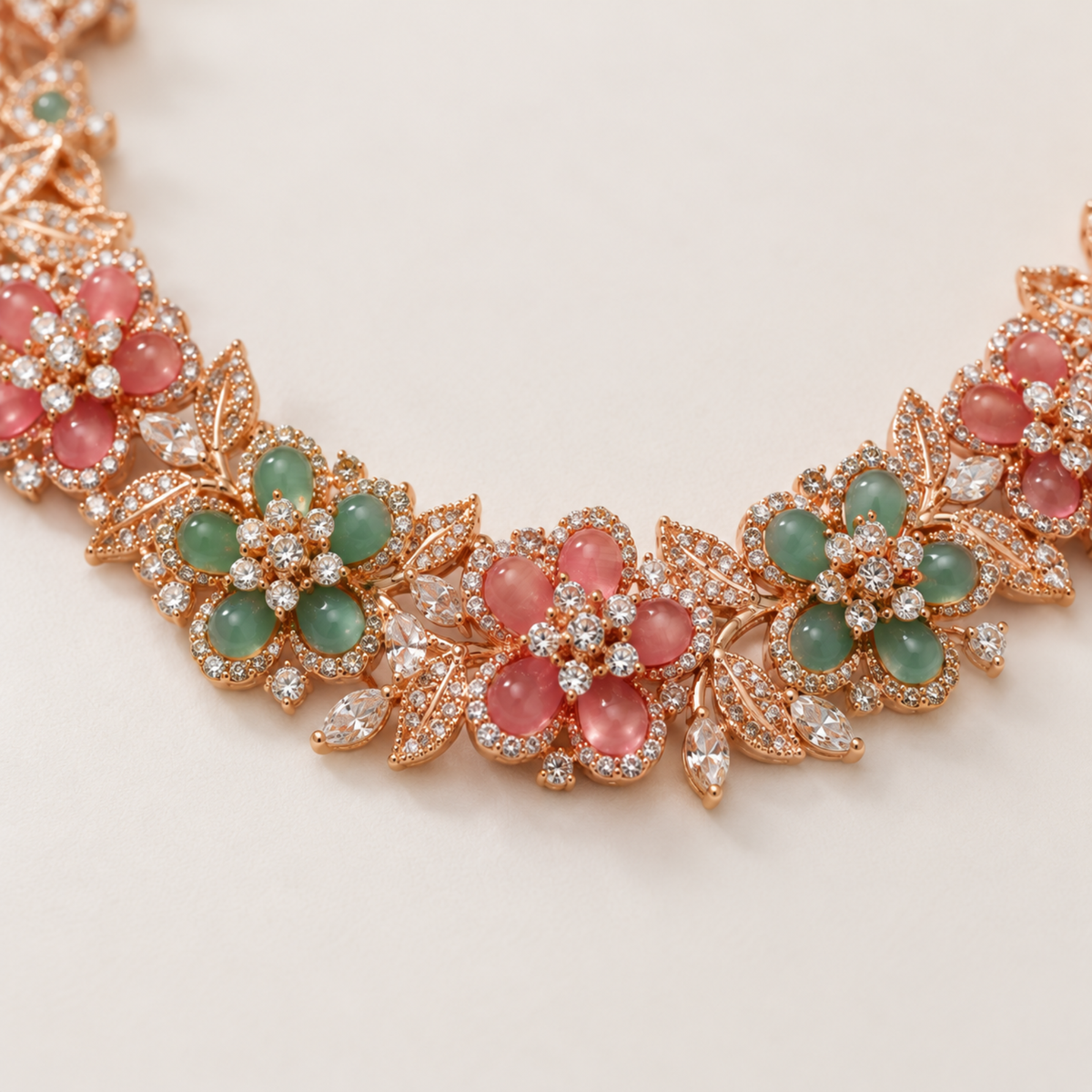 Rose-Tone Floral Necklace Earring Set