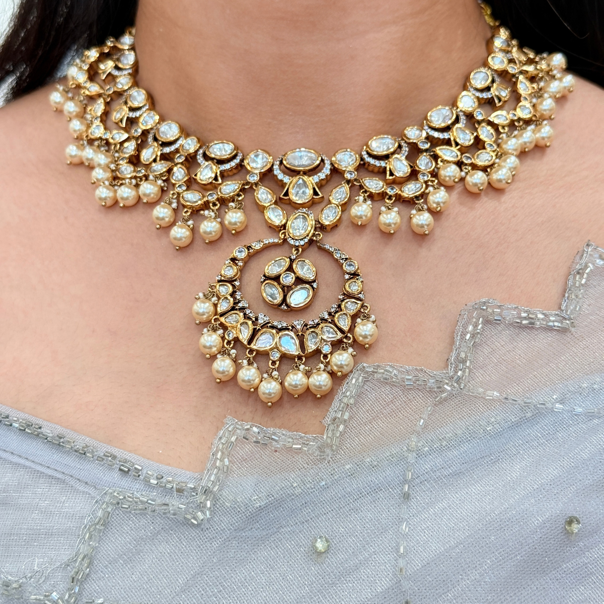 Pearl-Style Kundan-Inspired Bridal Necklace Set