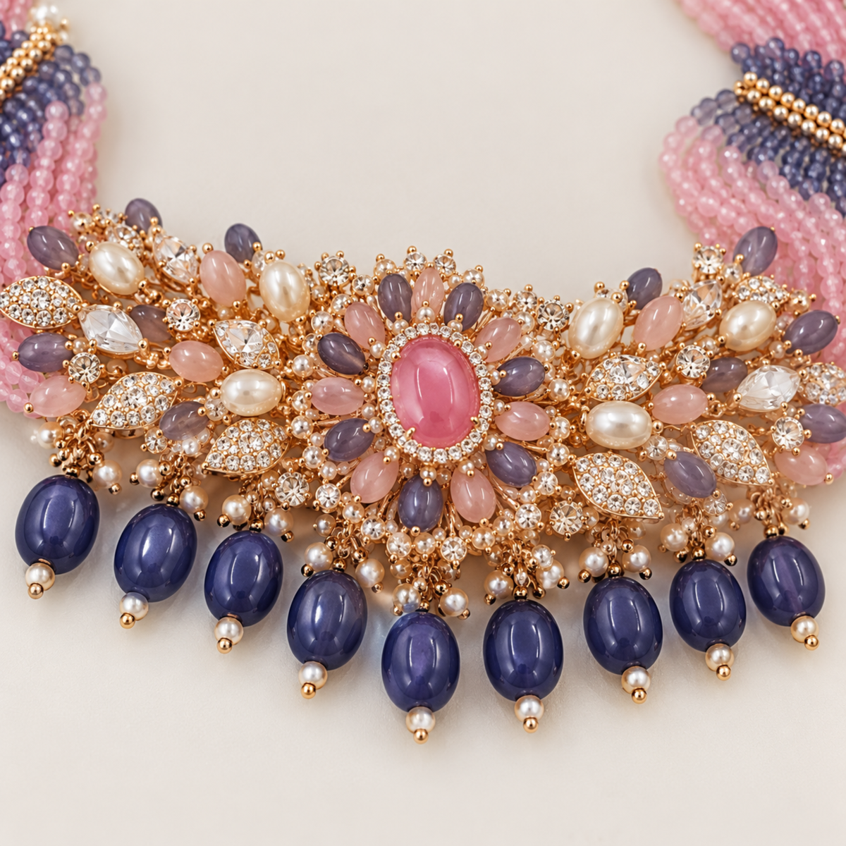 Blush Mauve Floral Choker Set
