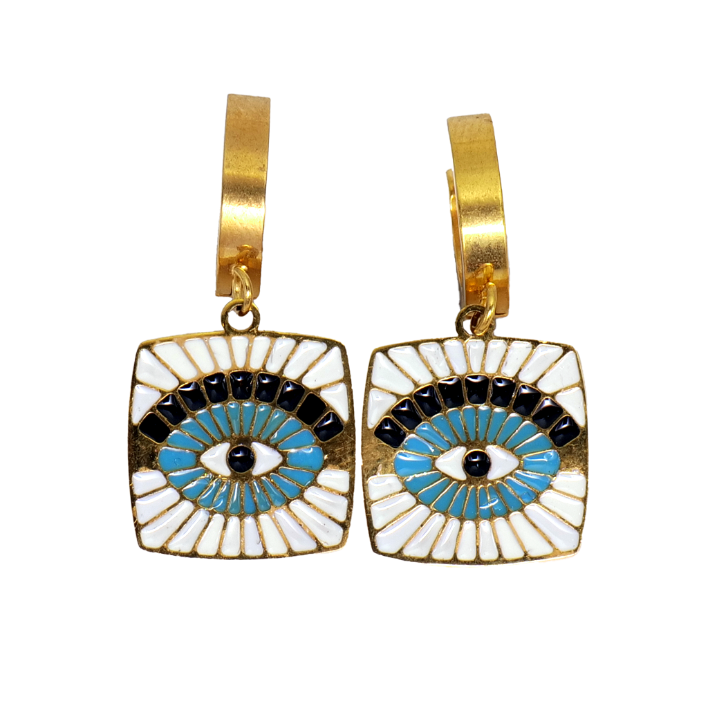 Enamel Evil Eye Square Drop Earrings