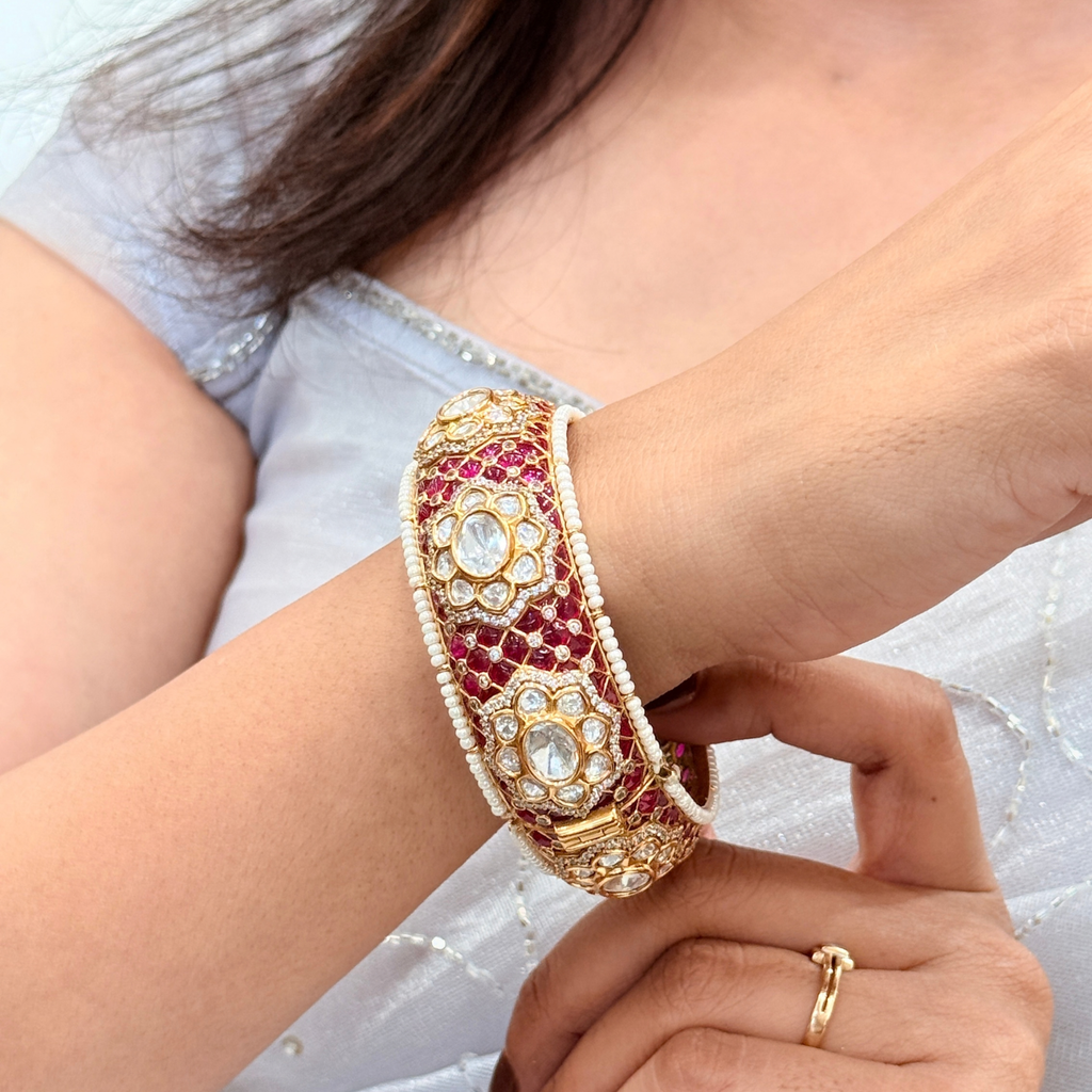 Ruby Pink Kundan-Inspired Polki Kada