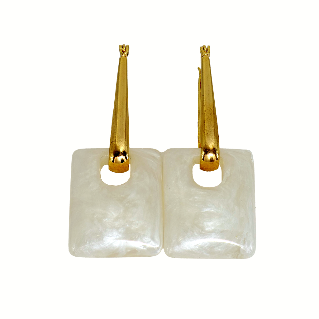 Lustrous Marbleized Resin Geometric Drop Earrings