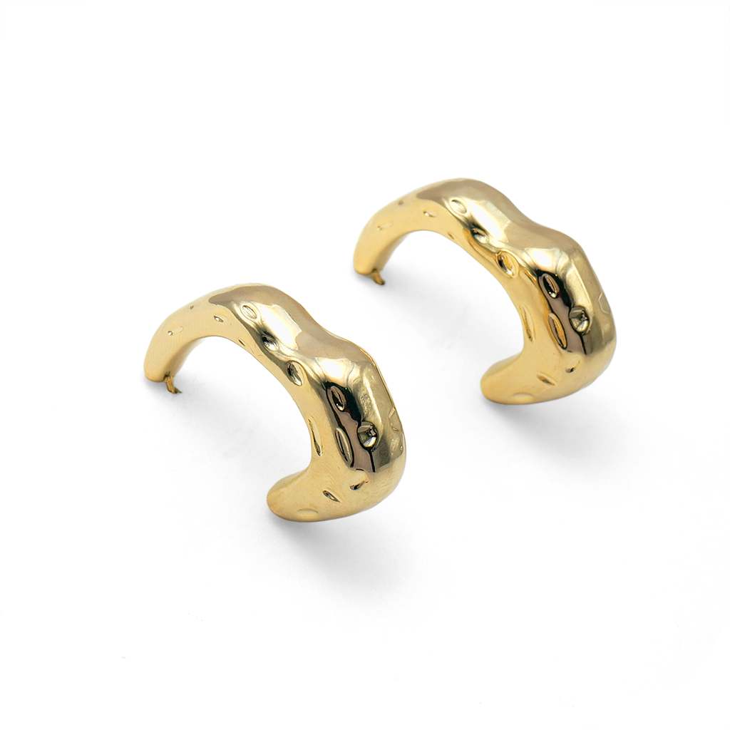 Sculptural Hammered Golden Crescent Hoops