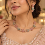 Rose-Tone Floral Necklace Earring Set