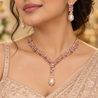 Pastel Leaf Pearl-Drop Necklace Set