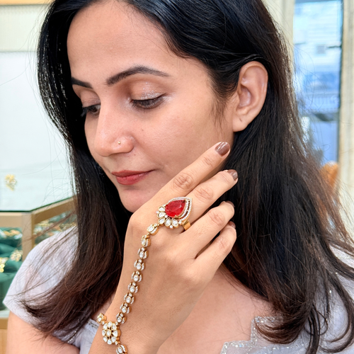 Dua Red Polki-Inspired Hathphool