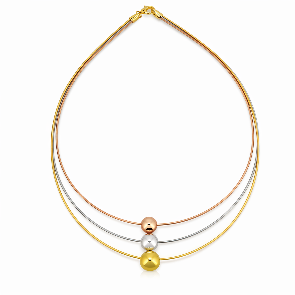 Tri-Tone Layered Minimalist Bead Necklace