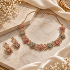 Rose-Tone Floral Necklace Earring Set