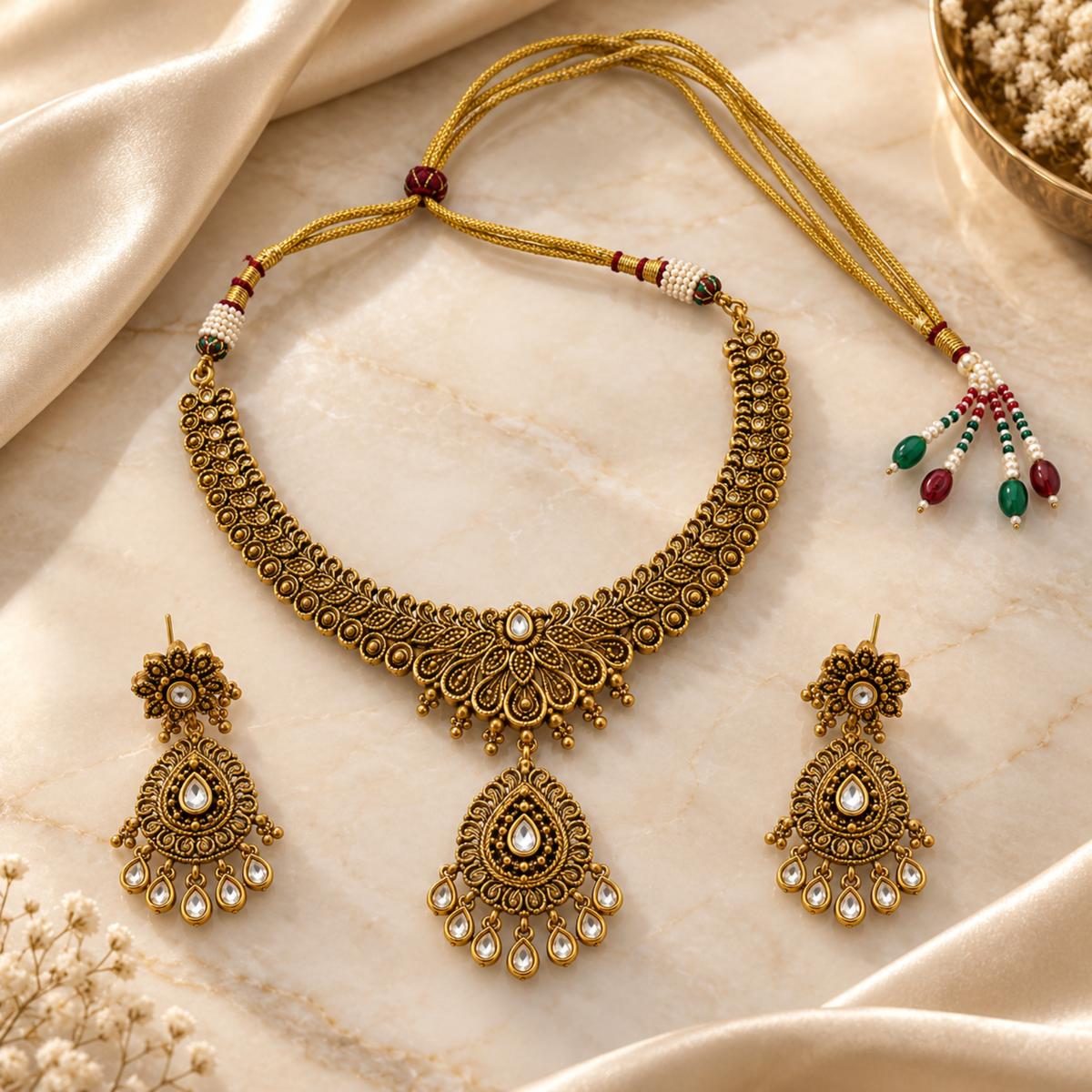 Antique Gold-Tone Floral Necklace Set