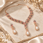 Pastel Leaf Pearl-Drop Necklace Set