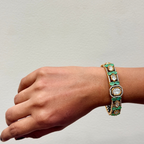 Green Emerald & Polki Statement Bracelet with Gold-Tone