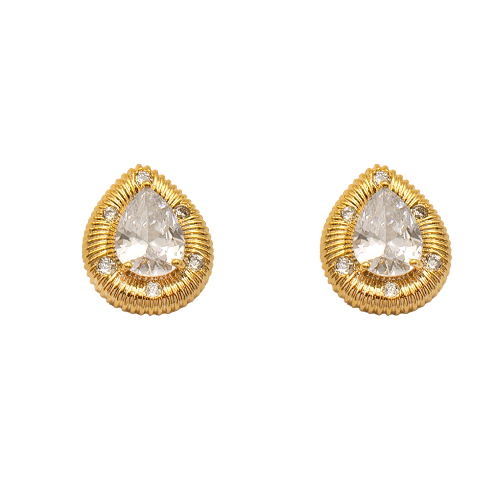 Regal Teardrop Crystal Golden Stud Earrings