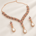 Pastel Leaf Pearl-Drop Necklace Set