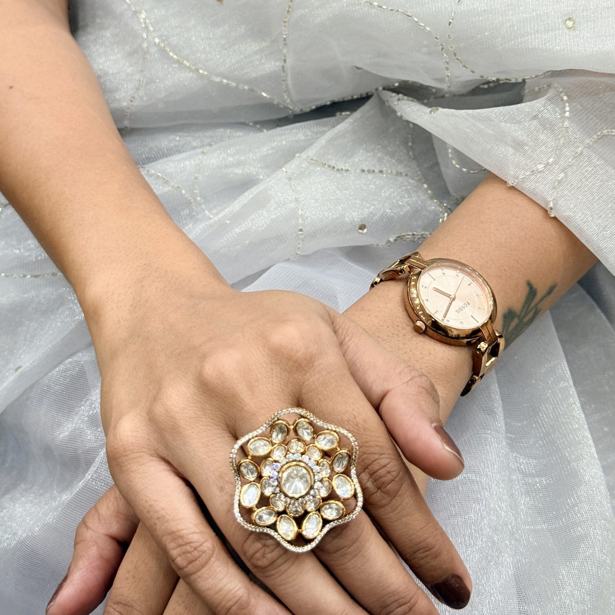 Aanya Floral Kundan-Inspired Adjustable Ring