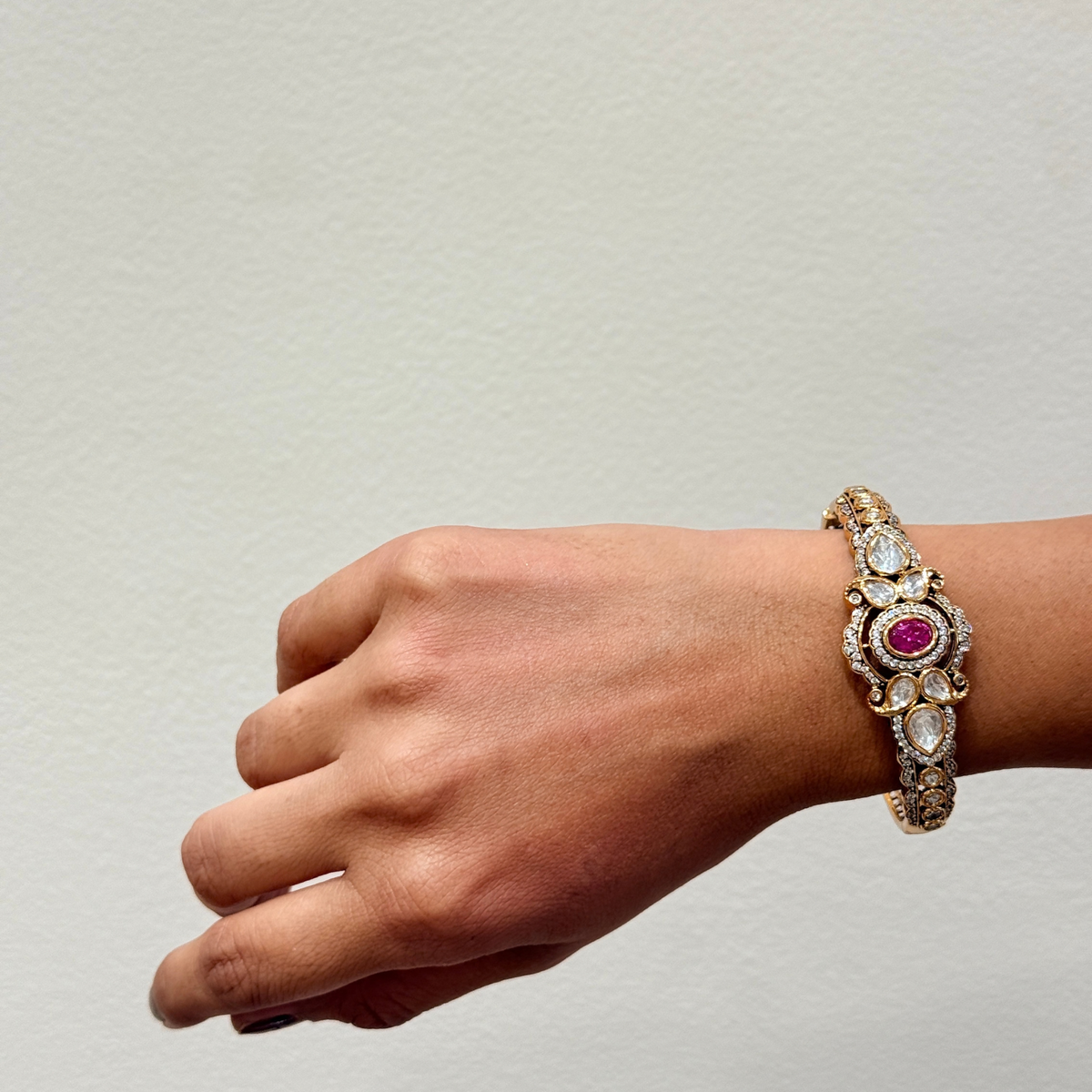 Emerald Statement Bracelet with Polki & CZ