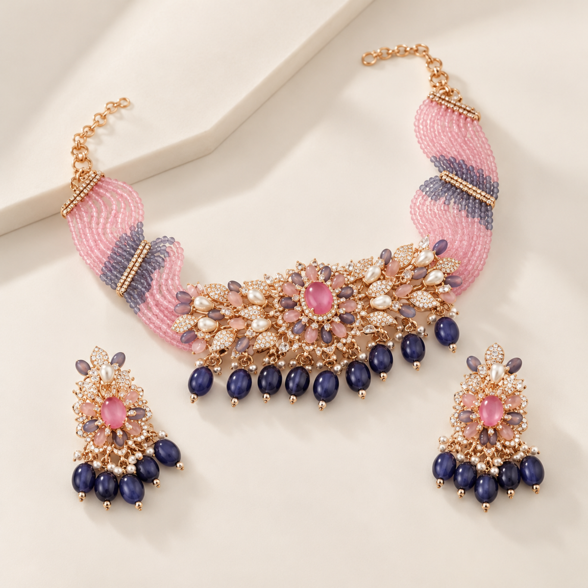 Blush Mauve Floral Choker Set