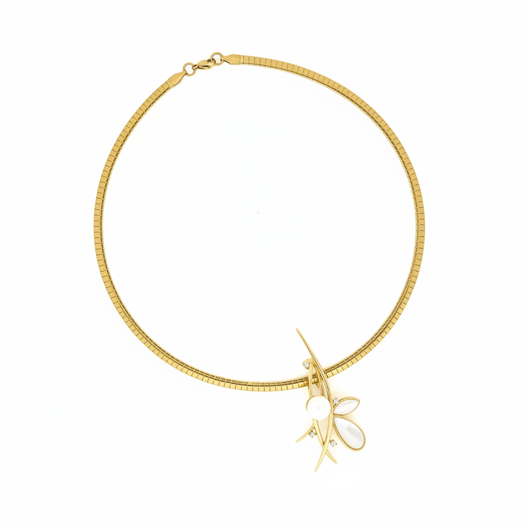 Modern Gold Leaf Pearl Pendant Necklace