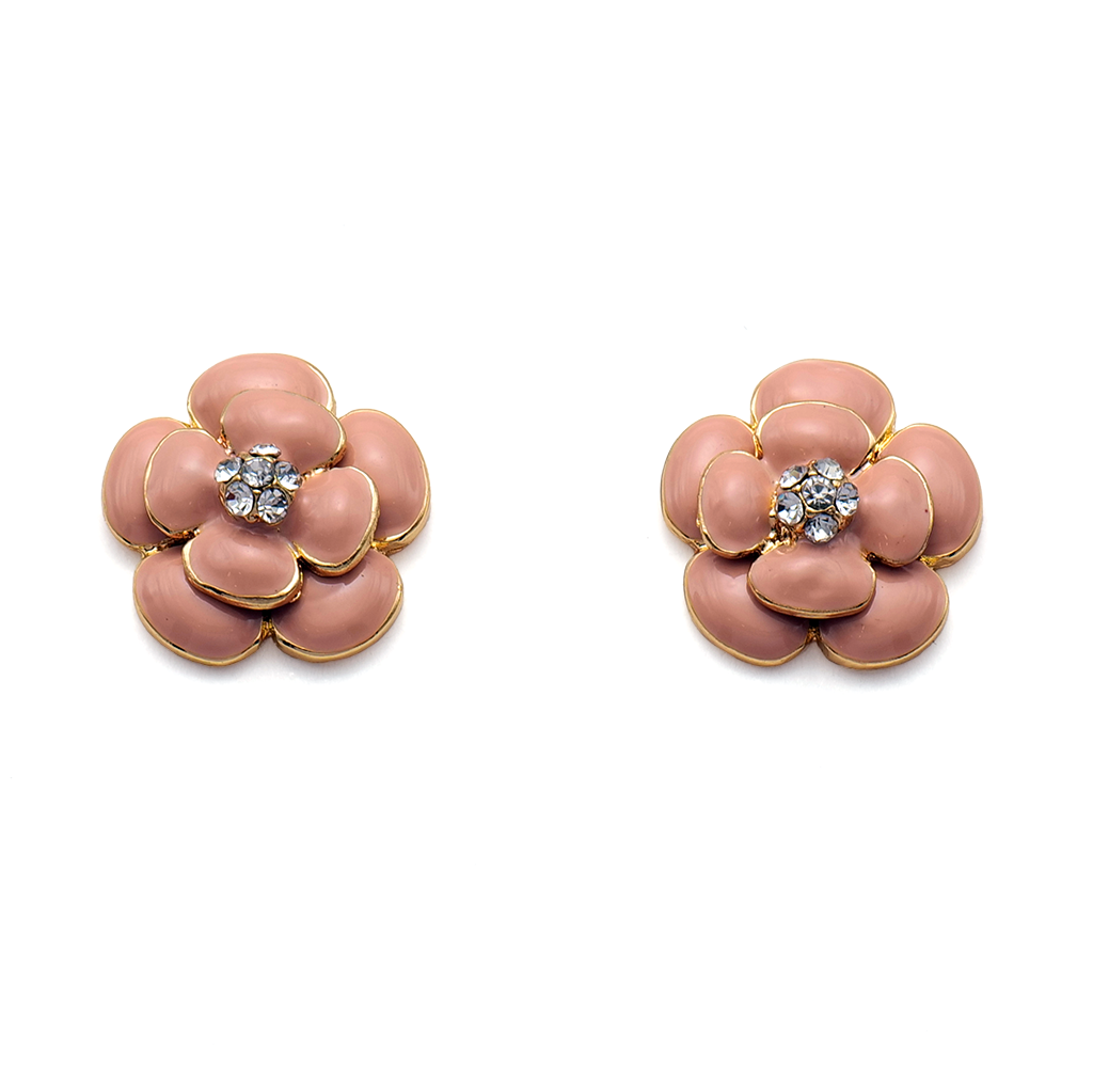 Dusty Rose Camellia Crystal Studs