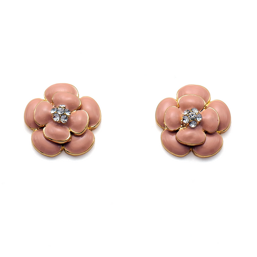 Dusty Rose Camellia Crystal Studs