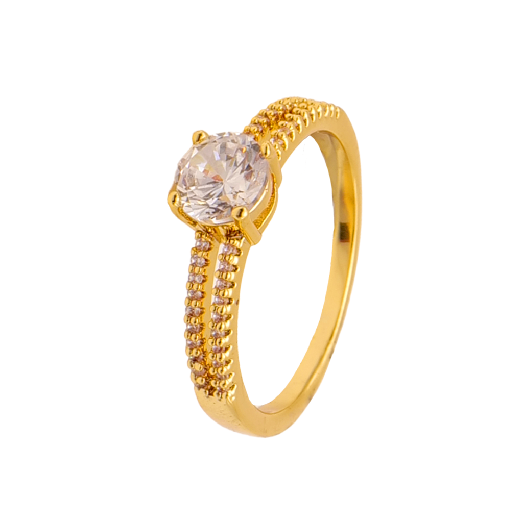 Sparkling Beaded Solitaire Golden Ring