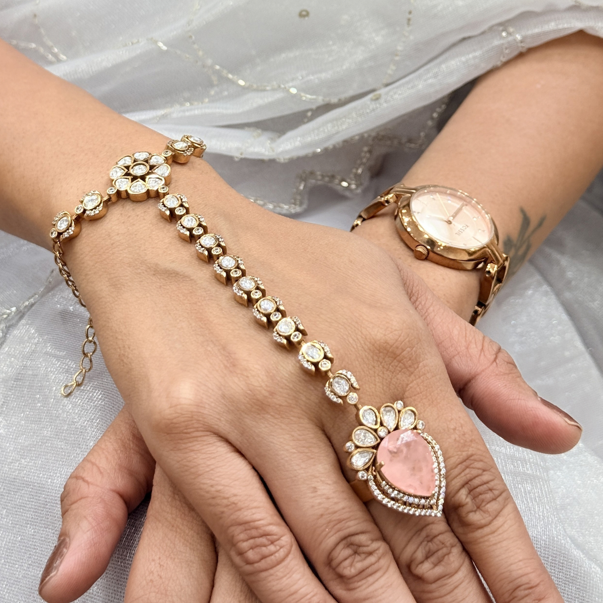 Dua Pink Polki-Inspired Hathphool