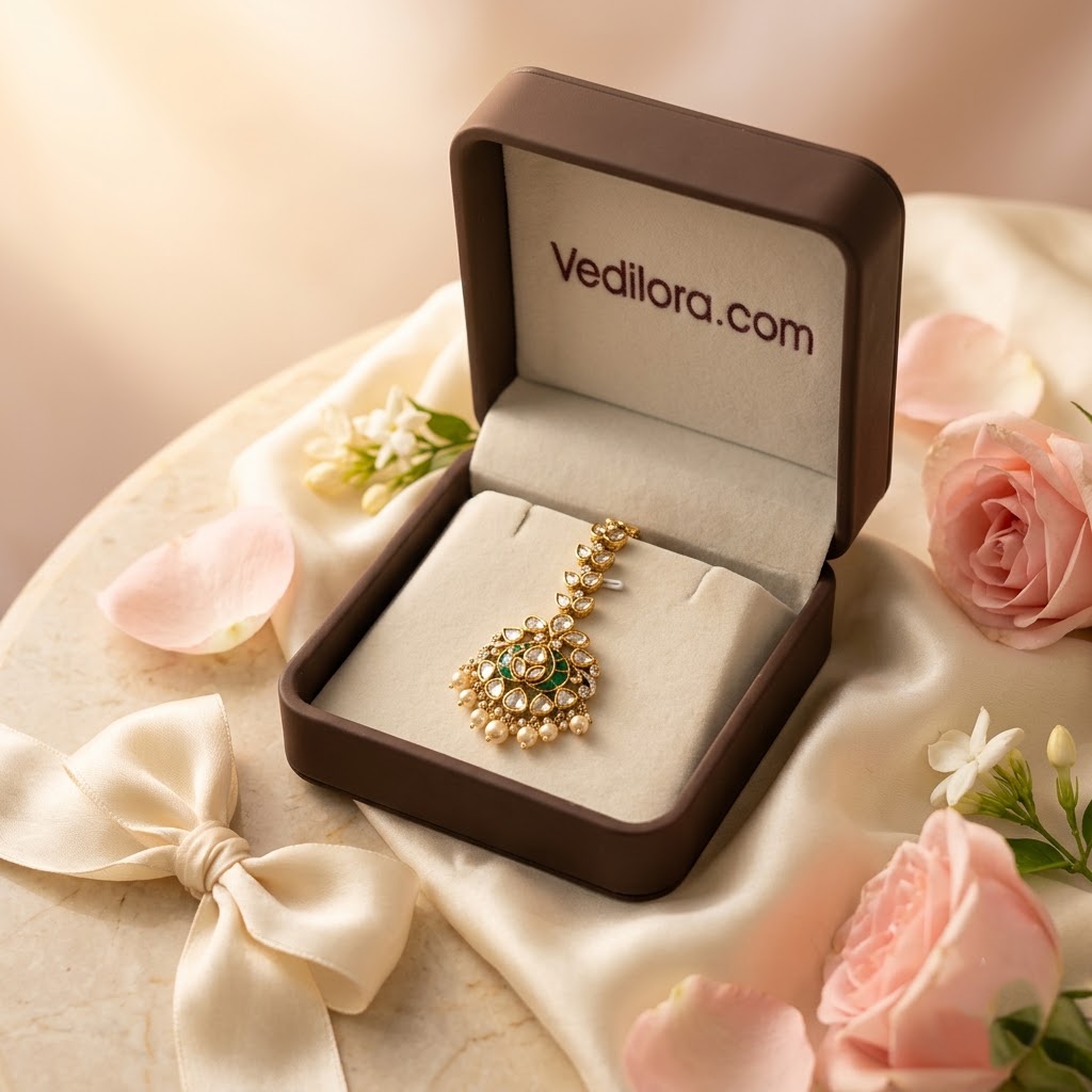Green Victorian-Plated Ethnic Kundan Maang Tikka