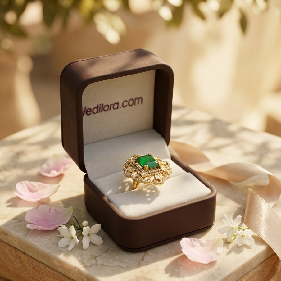 Kundan Floral Statement Ring Free Size / Adjustable Fit