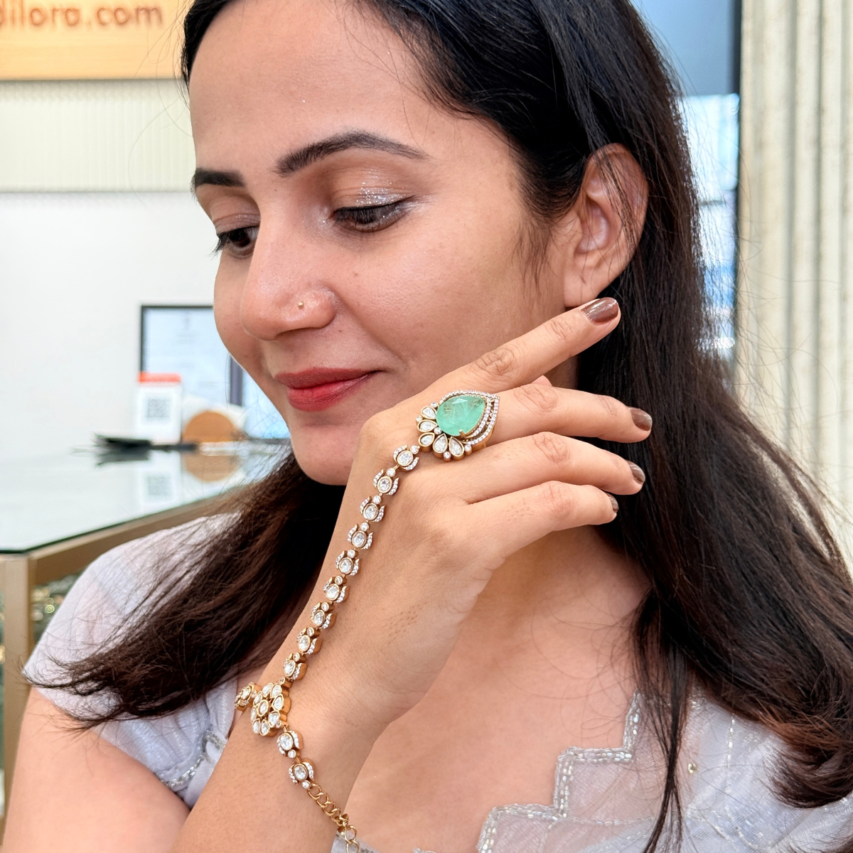 Aanya Green Polki-Inspired Hathphool
