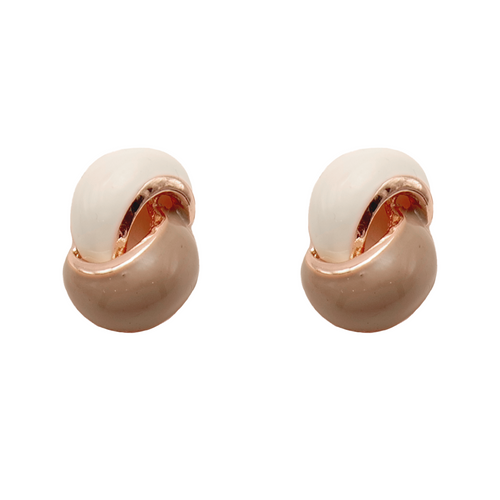 Dual Tone Ivory & Rose Gold Knot Stud Earrings